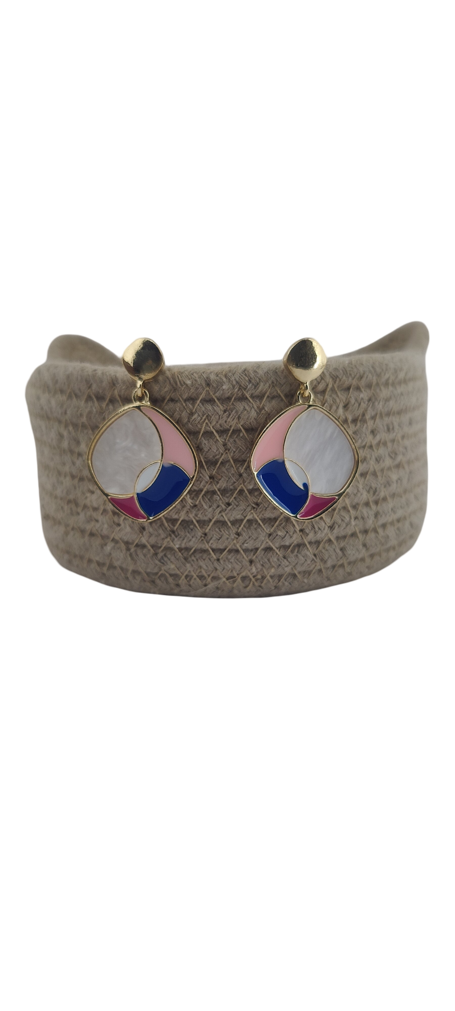 Pastel Wave Enamel Drop Earrings – Pink, Blue & Pearl White