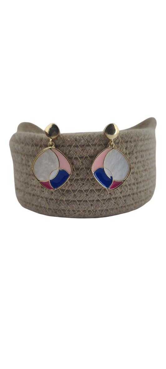 Pastel Wave Enamel Drop Earrings – Pink, Blue & Pearl White