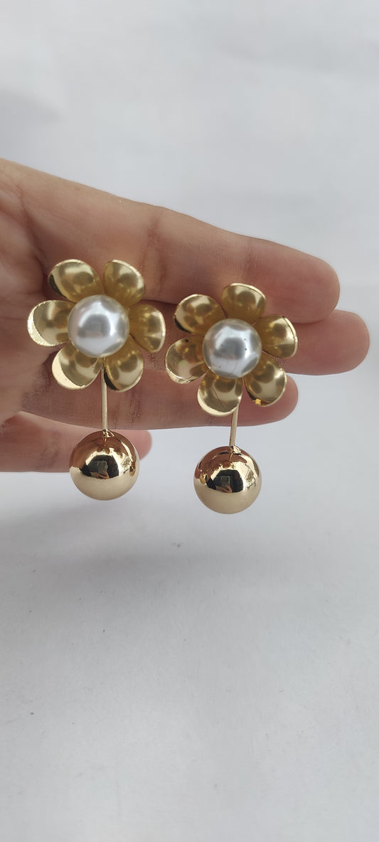 Daisy Pearl Drop Earrings with Golden Charm