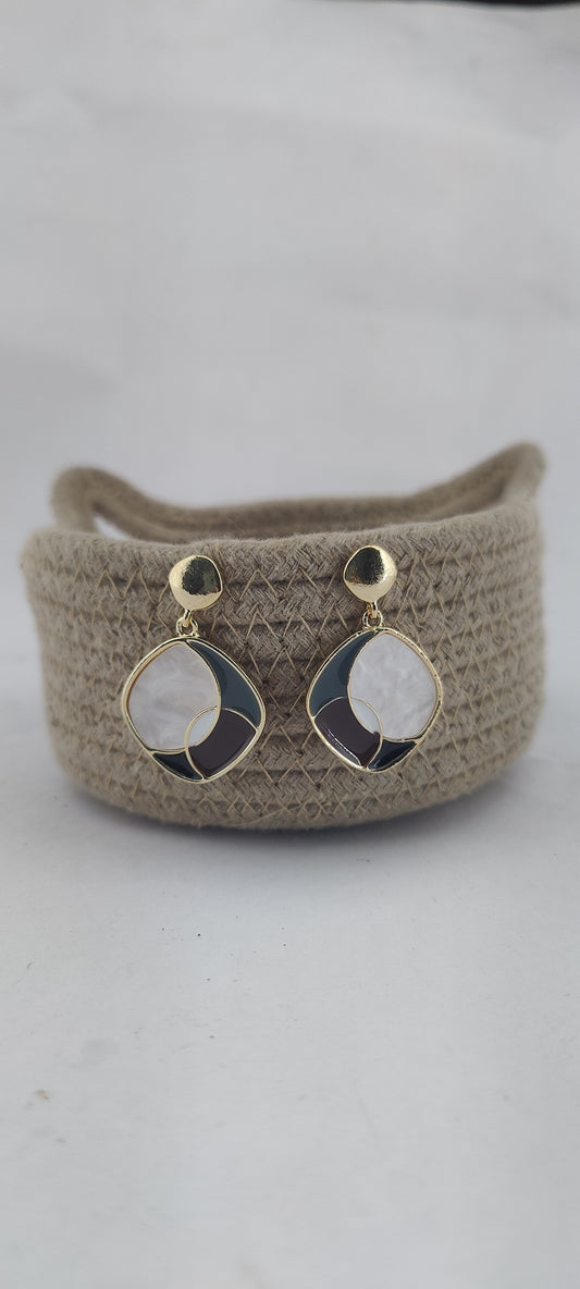 Modern Geometric Enamel Drop Earrings with Marble Finish