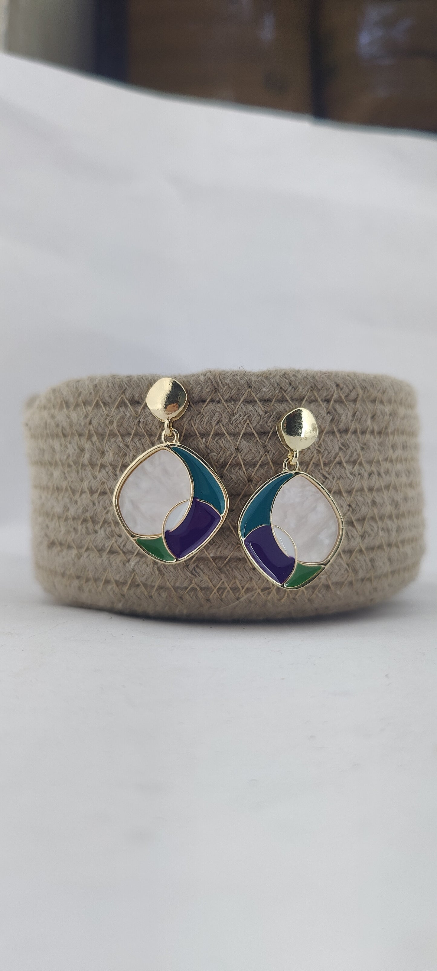Modern Mosaic Drop Earrings – Multicolor Enamel Accent