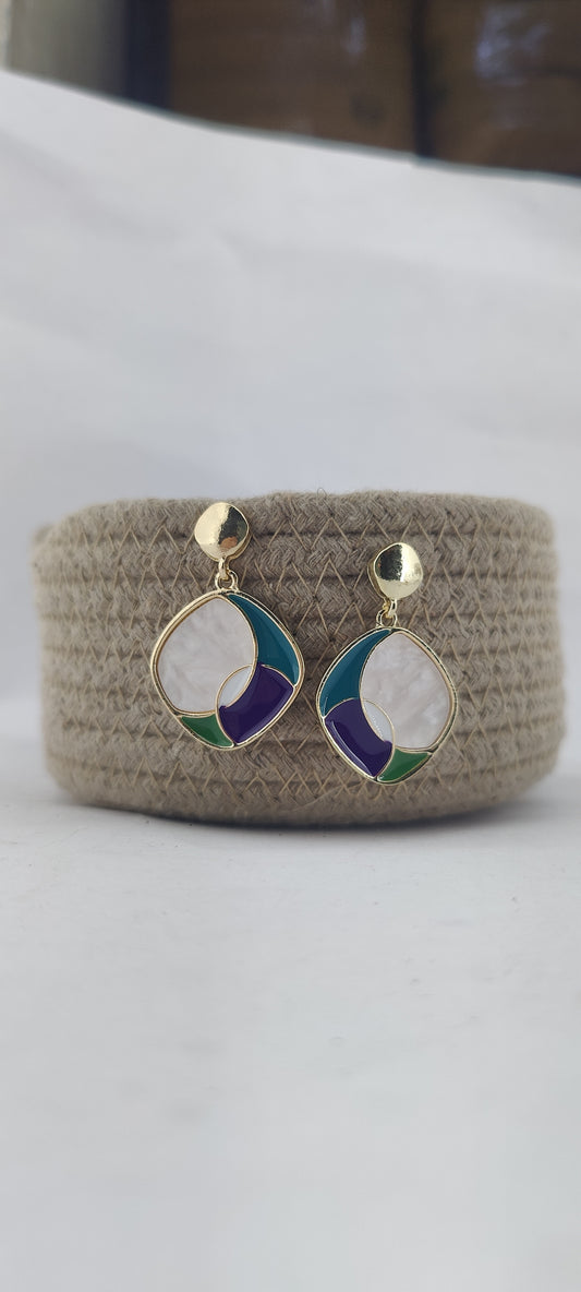 Modern Mosaic Drop Earrings – Multicolor Enamel Accent